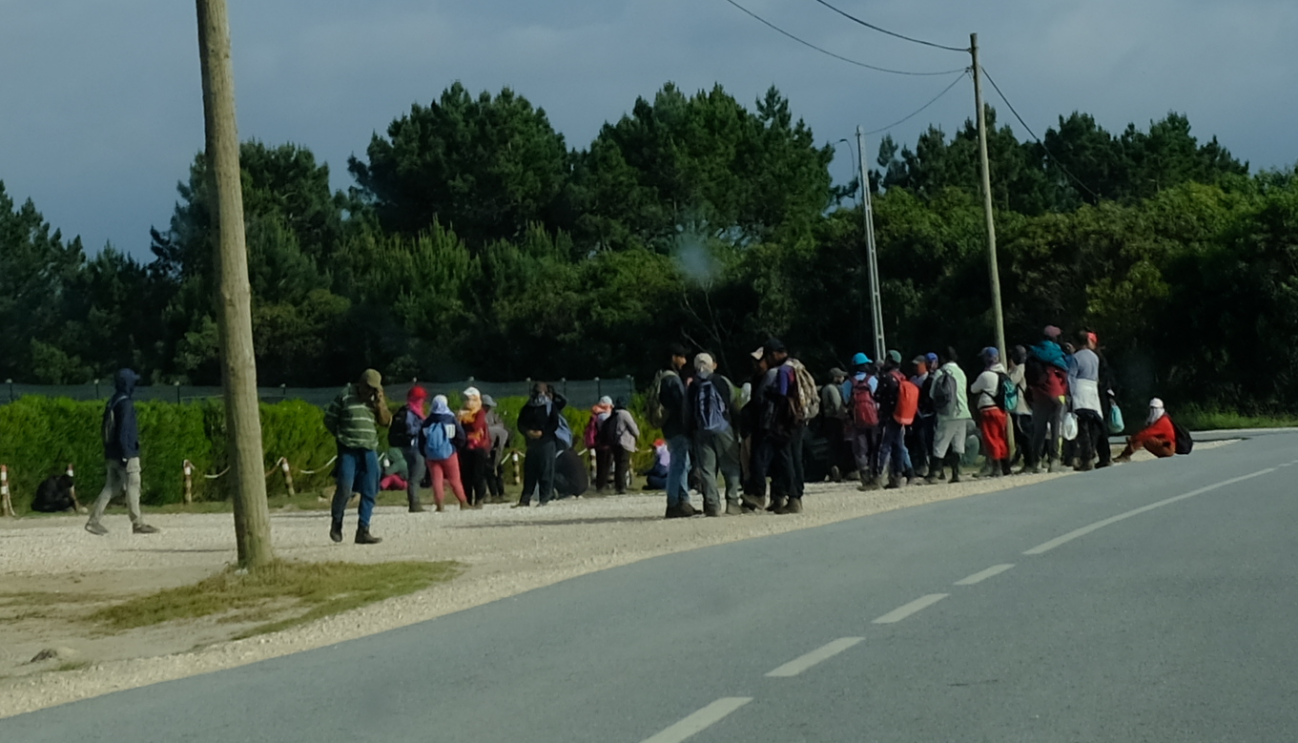 Imagen 5. Grupo de trabajadores y trabajadoras en la salida de un invernadero en Odemira. Fonte: Rita y Soledad